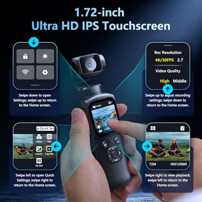 4K Vlogging Camera with 330° Rotating Lens & Face Tracking, Portable Pocket Digital Camera for YouTube TikTok with WiFi, Includes 16GB Card, Tripod & Carrying Bag,Black - color: Black