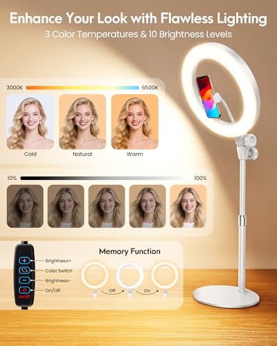 Desk Ring Light with Stand for Computer, Zoom Lighting for Computer, 30 Light Modes for Video Conference, Video Calls, Home Office, Desk Lighting for Video Recording, Podcast, Webcam, Stream
