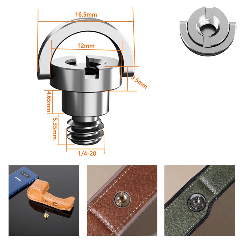 2 Pack Camera Bottom Screw Extender Replacement D-Ring Male to Female 1/4 inch Thread Mount Screws Adapter for Leather Half Case Cover Half Leather Case Kit Leather Camera Case Carrying Bag