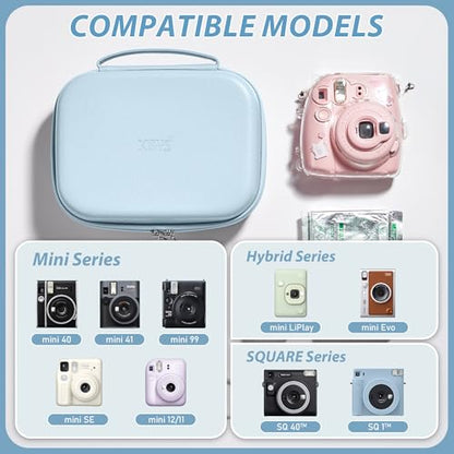Hard Storage Case Compatible with Fujifilm Instax Mini 12/11/90/SQ1/SQ40/EVO Instant Camera, Holds Fuji Film & Accessories with 3 Dividers,Ideal for Home & Travel (Blue) - color: Blue