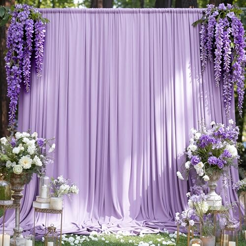 MEETSKY Lavender Backdrop Curtain for Parties Wedding Light Purple Background Curtains Backdrop Rod Pocket Drapes Fabric Decoration for Birthday Gril Party Baby Shower Photoshoot, 5ft x 7ft, 2 Panels - color: Light Purple, size: 60"W x 84"L (Pack of 2)