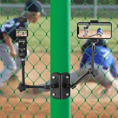 Mippko Magnetic Camera Fence Mount for GoPro/Mevo Start /insta360 /Pocket 3 /iPhone,Two 1/4"-20 Slots Net Chain Link Fence Holder for Recording Baseball/Softball/Tennis Games (2 Magic Arms) - style: Two Magic Arms