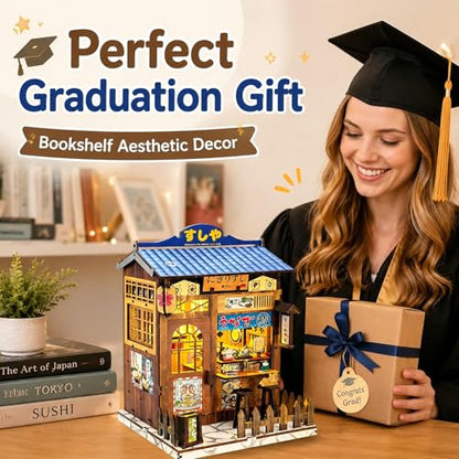 DIY Miniature House Kit, Book Nook Kit Mini Japanese House Bookshelf Decor, Tiny Dollhouse Building Kit for Adults & Teens, Gifts for Family, Friends - style: Sushi Shop