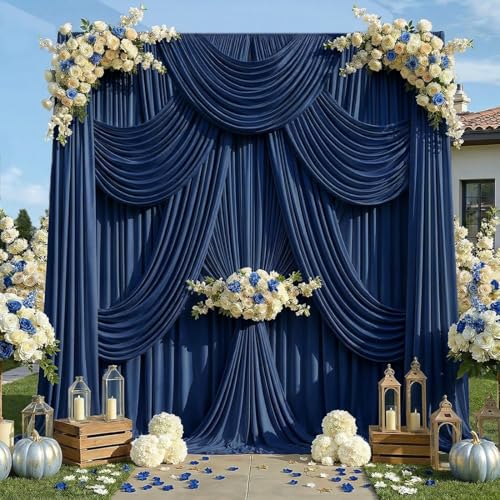 20ft x 12ft Navy Blue Backdrop Curtains, Wrinkle Free Thick Fabric Polyester Curtains Backdrop Drapes Cover for Parties Wedding Birthday Photography Background, 4 Panels 5ft x 12ft - color: Navy blue, size: 20FT(W) x 12FT(H)