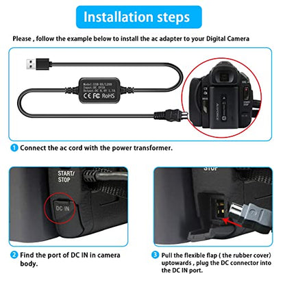 AC-L200 Charger USB Power Cord for Sony Handycam Camcorder, | ACL200 Power Adapter for DCR-DVD DCR-HC DCR-SR DCR-SX, HDR-CX HDR-HC HDR-PJ HDR-SR HDR-XR HDR-UX HDR-TD Series Power Adapter