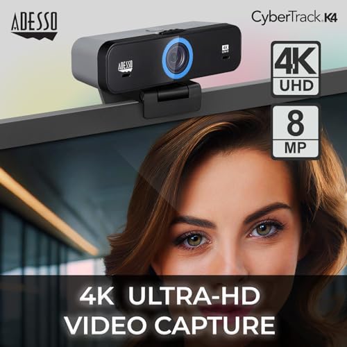 Adesso 4K Webcam Dual Microphones, Adjustable FOV, Built-in Dual Microphones, Privacy Switch, Tripod Mount & Crystal Clear 4K UHD Video - Perfect for Video Calls, Streaming, and Online Classes