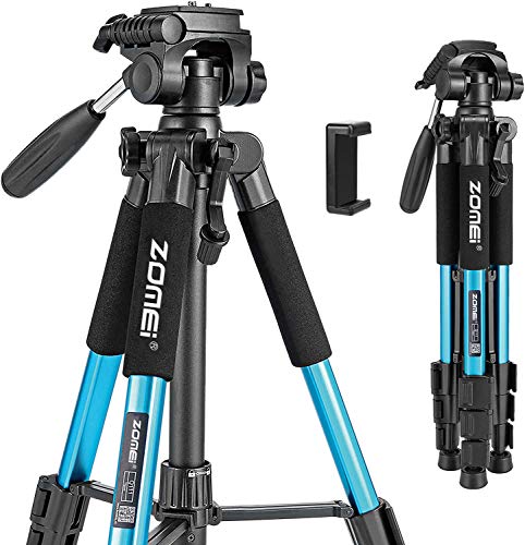 Portable 55-inch Camera Tripod Q111 Lightweight Phone Stand with Phone Holder and Quick Release Plate for DSLR Cameras,Cell Phones,Projector,Webcam,Spotting Scopes Canon EOS Nikon Sony Samsung(Blue) - color: Blue, size: 55"