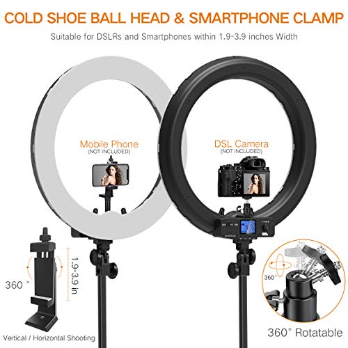 Pixel Ring Light, 19" Bi-Color LCD Display Ring Light with Stand, 55W 3000-5800K CRI≥97 Light Ring for Vlogging Selfie-Portrait Live Stream Video Photography Shooting