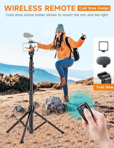 Phone Tripod Stand, 84" Tall Flexible Cellphone Tripod for iPhone with Gooseneck Remote, Portable Phone Stand for Recording, Compatible with iPhone 14 13 12 pro Android Camera