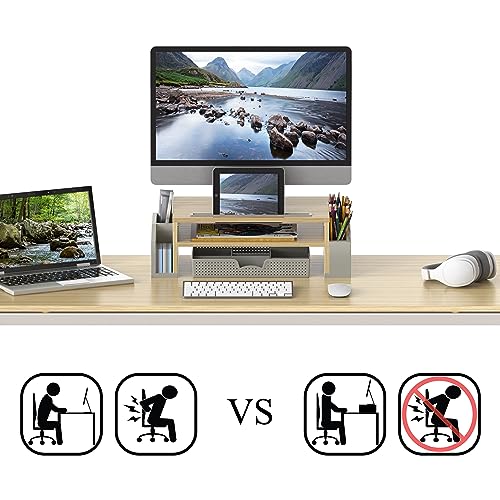 Simple Houseware Desk Monitor Stand Riser with Adjustable Organizer tray - color: Oak
