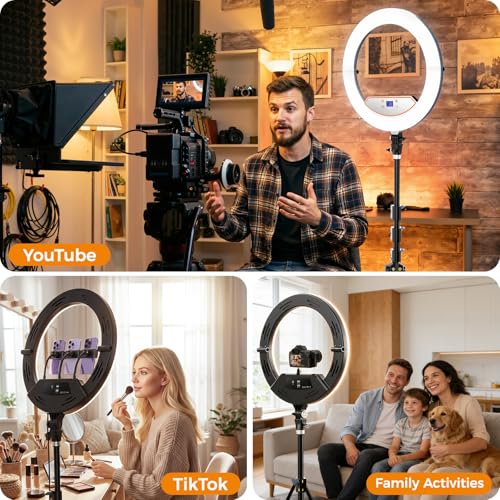 18 inch Ring Light with Tripod Stand for Phone Camera iPad Selfie Live Stream YouTube TikTok Video Shooting Best Lighting Atmosphere Ringlight - color: Blackish-brown