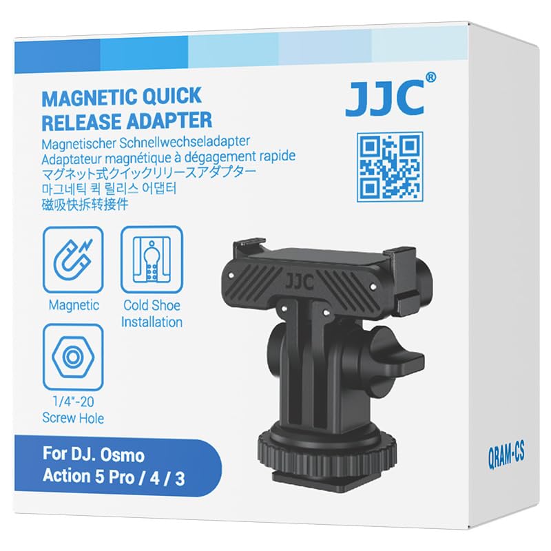 JJC Osmo Action 5 Cold Shoe Adapter Mount for DJI Osmo 360 Action 5 Pro 4 3 Accessories, 180° Angle Adjustable, Detachable Camera Monitor Mount w. 1/4 Screw Hole, Magnetic Quick Release Tripod Adapter - color: Hot Shoe/Cold Shoe Adapter