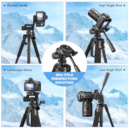68” Professional Tripod Stand,Tripod for Camera & Cell Phone with Carry Bag and Phone Holder,Sturdy & Stable,Max Load 11Lb(Black),Compatible with Canon Nikon,Smartphone