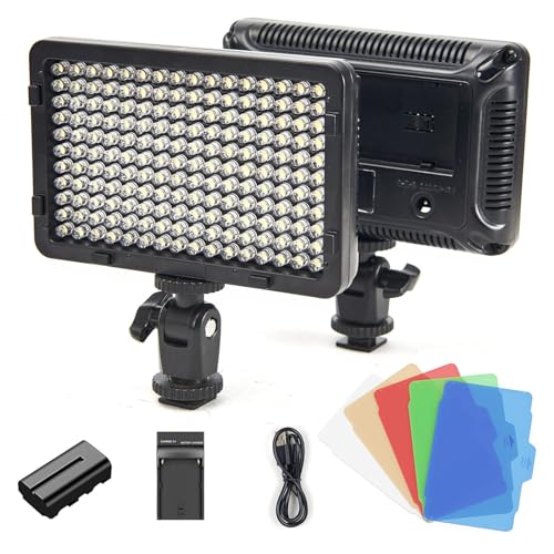 Tolifo PT-176S 11W Camera Light, Dimmable LED Video Light Panel with 2200mAh Rechargable Battery, Portable CRI 95+ Photo Light for DSLR Camcorder/Photography Lighting, with 5 Color Filters, Hot Shoe