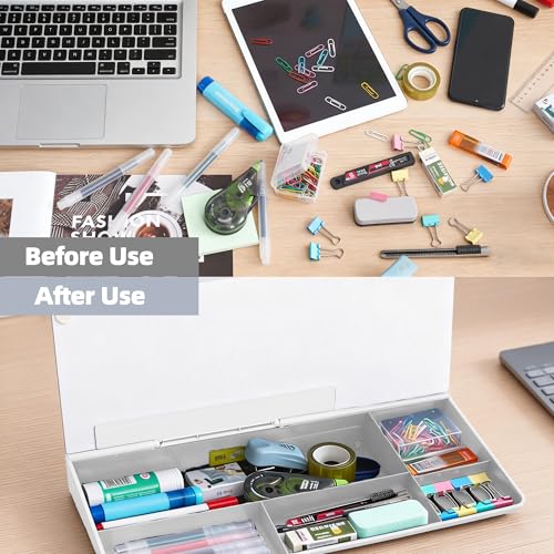 Desktop Whiteboard, Glass Dry Erase Board, Desk Board Buddy,Computer Keyboard Stand,Desk Whiteboard Organizer for Home,Office,School Supplies(White) - color: White