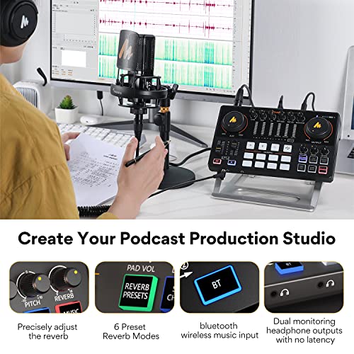 MAONO Podcast Equipment Bundle 10 Channel Audio Interface and XLR Dynamic Microphone MaonoCaster with Pro-preamp, 48V, Bluetooth for Podcast, Streaming, TikTok, Youtube, PC, Smartphone (AME2C Pro)