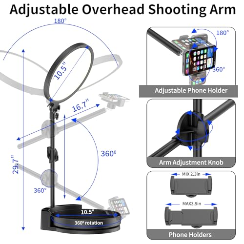 Selfie Light Kit for Desk and Laptop,55W Dimmable Full Screen Ring Light,with Rotating Storage Box,Pen Holder Stand,Phone Holder and Controller (Maya Blue, 10.5) - color: Maya Blue