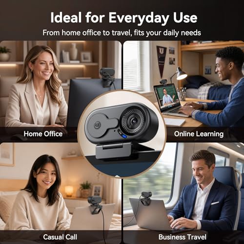 EMEET C100 2K Webcam for PC, Built-in Mic, Rotating Privacy Cover, Portable Metal Clip, Computer Camera for Home Office, Meetings, Learning, Streaming, External Webcam for Desktop, Laptop, PC USB-A - style: Crisp 2K w/ Portable Metal Clip