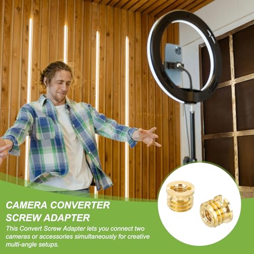 PATIKIL M5 Female to 3/8" Male Convert Screw Adapter, 5 Pcs Tripod Thread Adapter Mount for Camera Monopod Video DSLR SLR Mic Stand, Gold