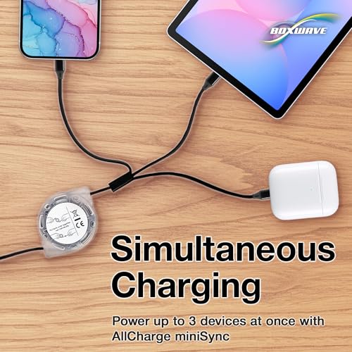 BoxWave Cable Compatible with OM System Tough TG-7 - AllCharge miniSync, Retractable, Portable USB Cable - Jet Black