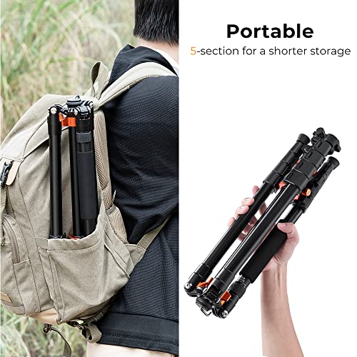 K&F CONCEPT 73 inch /186cm Camera Tripod,Transverse Center Column Aluminium DSLR Tripod with 360 Degree Ball Head 10kg Load Capacity,Quick Release Plate,Detachable Monopod T255A3+BH-28L - size: T255A3+BH-28L