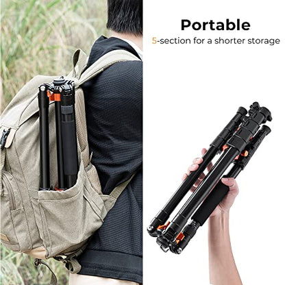 K&F CONCEPT 73 inch /186cm Camera Tripod,Transverse Center Column Aluminium DSLR Tripod with 360 Degree Ball Head 10kg Load Capacity,Quick Release Plate,Detachable Monopod T255A3+BH-28L - size: T255A3+BH-28L
