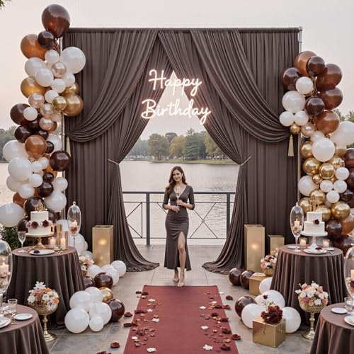 10ftx12ft Wrinkle Free Brown Backdrop Curtain, 2 Panels 12FT Height Wedding Coffe Backdrop Drapes, Silky Polyester Back Drop Cloth for Birthday Photography Background Party Backdrop Draping - color: Brown, size: (W)5ft x (H)12ft (2 Panel)