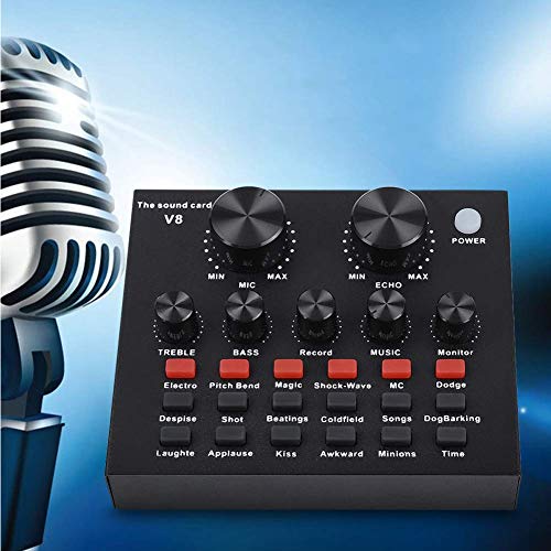 V8 Karaoke Recording & Broadcast Audio Mixer - USB External Sound Card for Live KTV, Recording & Voice Chatting