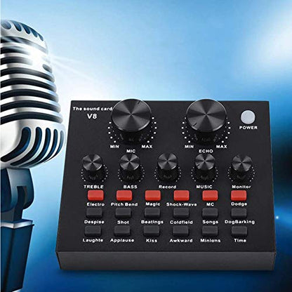 V8 Karaoke Recording & Broadcast Audio Mixer - USB External Sound Card for Live KTV, Recording & Voice Chatting