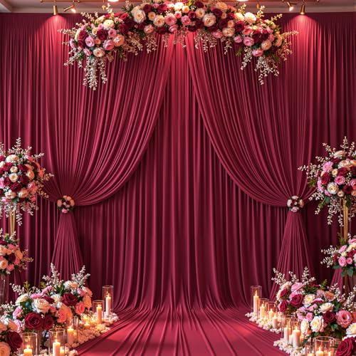 20x12 FT Burgundy Backdrop Curtain for Parties Wrinkle Free Photo Backdrop Curtains Polyester Wedding Back Drop Cloth Background for Birthday Photography Portraits Pet Photoshoot Prom Decoration - color: Burgundy, size: 5'(W) x 12'(H), 4 panels