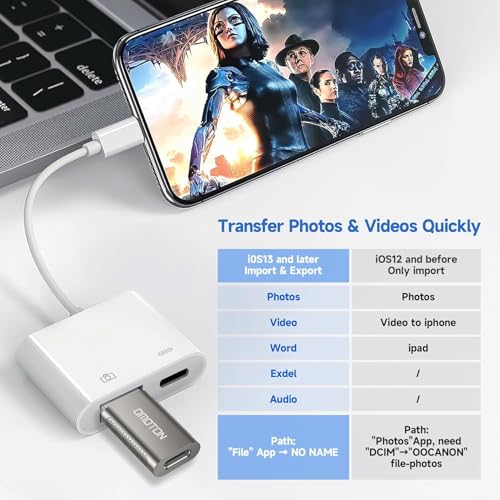 Lightning to USB 3 Camera Adapter, 2-in-1 [Apple MFi Certified] Lightning Male to USB 3.0 Female OTG Adapter with PD Charging Port for iPhone iPad,Mouse,Keyboard,Hub,Midi Port Adaptador Connector
