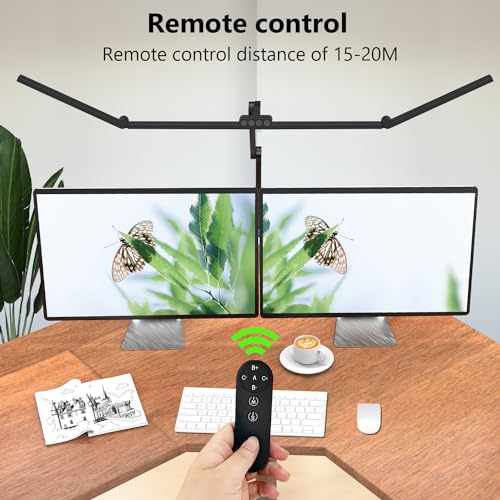 3000 Lumen Ultra Bright Architect Desk Lamp with Clamp, 36W Tall Overhead Led Desk Light for Home Office, 47Inch Long Dimmable Computer Monitor Light Bar with Remote for Table Desktop Drafting - color: Black
