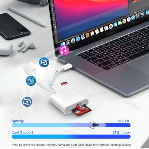 SD Card Reader for iPhone iPad, USB C & Lightning Dual Interface Memory Card Reader, Digital Camera Adapter to iPhone/MacBook/USBC Laptop for SD/TF/Sim Card, Plug & Play, Camera Accessories - size: 2 Slot