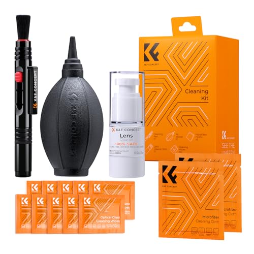 K&F CONCEPT 15-in-1 Camera Lens Cleaning Kit with Camera Blower, Glasses Wipes*10, Cleaning Liquid, Microfiber Cleaning Cloth*2, Lens Cleaning Pen for DSLR Camera Lens Filter Cell Phones