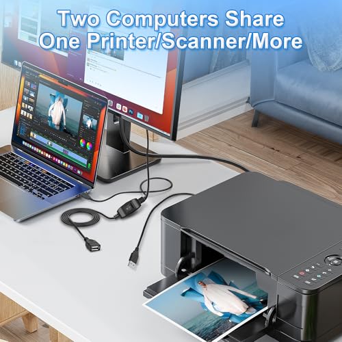 USB Splitter 1 in 2 Out, Printer Cable Splitter for Two Computers, Dual USB Male to Female Compatible Printer, Scanner or Other Devices