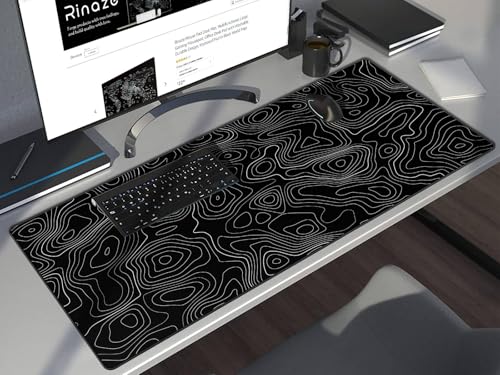 Rinaze Extra Large Gaming Mouse Pad with Black Topographic, XXL Mousepad, Big Mouse Mat Desk Pad, Non Slip Keyboard Pad for Gaming Computer Laptop PC Office Desk Accessories - color: Black
