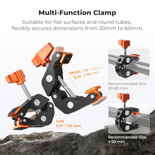 K&F CONCEPT Camera Mount Clamp, Super Crab Clamp with Rotatable Clamping Block, 1/4" and 3/8" Thread Holes for Round Pipe Flat Surface, Camera Mounts, and Other Photographic Accessories
