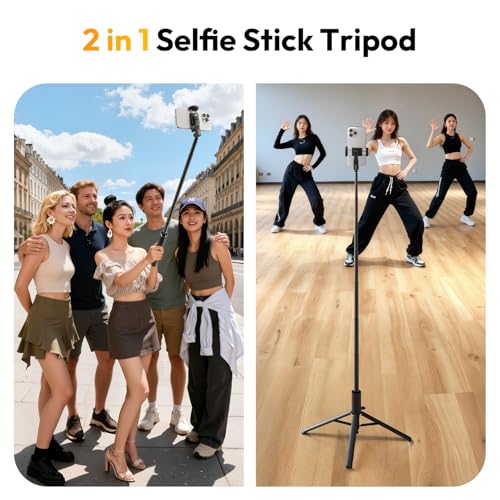 Ulanzi MT-86 Phone Tripod Portable Bluetooth Selfie Stick for iPhone 17 16 | 60 Inch Auto-Open 4 Legs Tripod, Wireless Remote Lightweight Extendable Travel Selfie Stick, w Cold Shoe Mount Phone Clip - color: Black