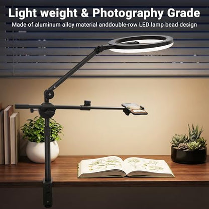 11" Ring Light with Stand, Featuring Overhead Phone Mount and Desk Ring Light with Phone Holder, Perfect for Phone Stand for Recording and Product Photography, Live Streaming YouTube TikTok