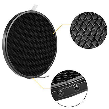7" Standard Reflector Diffuser Lamp Shade Dish with 20° /40°/ 60° Honeycomb Grid White Soft Cloth for Bowens Mount Studio Strobe Flash Light Speedlite