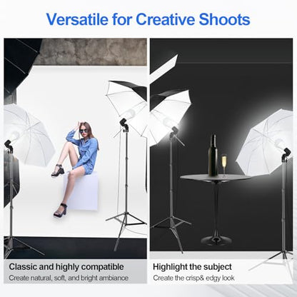 EMART 10x10ft Photography Backdrop Kit with 50W 5500K Daylight Umbrella Continuous Lighting Set, Black & White Backgrounds for Photo Studio Product, Photoshoot, Portrait Shoot - size: 10*10ft Stand/10*15ft Backdrop