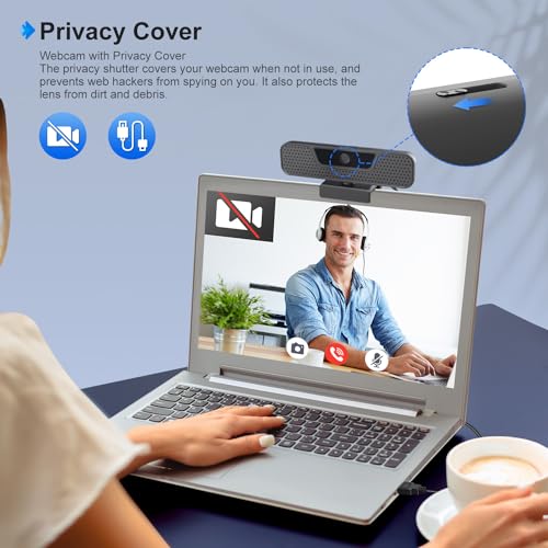 4K Auto Focus Webcam for PC, 4 AI Noise-Canceling Mics UHD Web cam, Auto Light Correction, 85°FOV Computer Web Camera, USB C Plug&Play Webcam with Tripod & Privacy Cover Works w/Zoom/Skype/Google - style: 4K Autofocus Webcam with Cover & Tripod