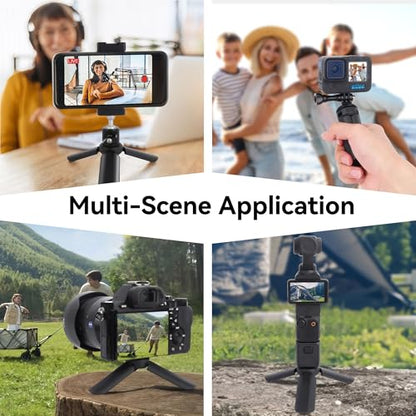 Mini Tripod with 360°Ball Head & Phone Mount, Portable Travel Tabletop Tripod, Selfie Stick Handle Grip with 1/4" Screw, Mini Vlog Tri pod for D Jl Pocket 3/Go Pro 13/iPhone/Android (SJ015)