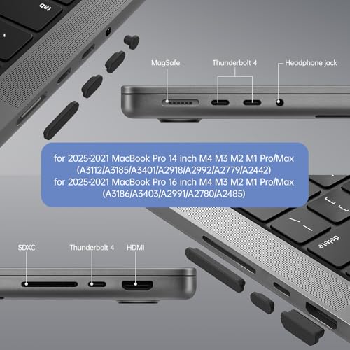 7PCS Dust Cover Port Plugs Accessories for 2026-2022 MacBook Air 13 15.3 inch M5 M4 M3 M2 M1 / MacBook Pro 14" 16" M5 M4 M3 M2 M1 Pro/Max & 2PCS Webcam Cover Slide