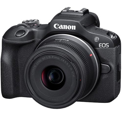 Canon EOS R100 Mirrorless Camera Two-Lens Bundle | RF-S 18-45mm + RF 75-300mm Lenses | 128GB Card & Editing Software | Canon USA Warranty | Authorized Dealer - color: Black