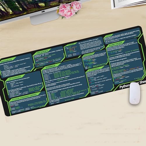Designfullprint Python Cheat Sheet Mousepad for Beginner, Python Reference Guide Desk Mat, Python CheatSheet for Software Engineers, Gift for AI Programmer Desk Mat KMH - color: Python Mat