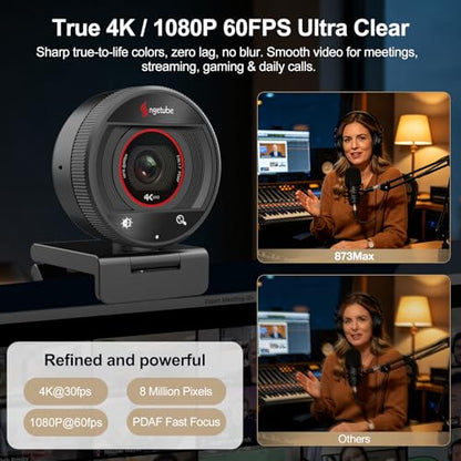 Angetube 4K Webcam for PC&Mac, 1080P@60fps Autofocus Webcam with Microphone | 2 Mics, 8X Digital Zoom 78° FOV, Privacy Cover, Plug & Play, USB Webcam 4K for Computer Windows, Meetings, Streaming, Laptop