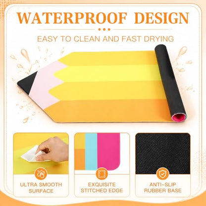 Chumia Pencil Teacher Desk Mat 32 x 16 Inches Lagre Keyboard Mouse Pad Back to School Desk Accessories Gift Teacher Appreciation Gift for Women Pencil Theme Classroom Office Table Decor