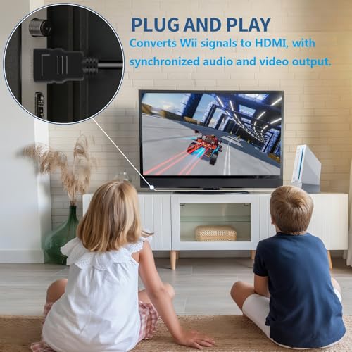 5ft WII to HDMI Converter Cable Adapter,for use with Full HD 1080P Devices with an HDMI Port,Compatible with WII,U,HDTV, Monitor (Black) - color: Black