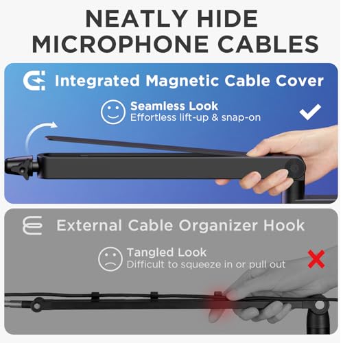 InnoGear 2026 Upgraded Microphone Boom Arm, Magnetic Cable Management Low Profile Mic Stand 360° Rotatable Desk Mount for Fifine AM8 K669B Blue Yeti HyperX QuadCast SoloCast AT2020, Black - color: Black, style: Low Profile Mic Arm